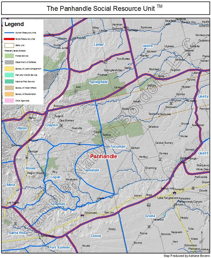 Panhandle map Social Resource Units of the Western USA